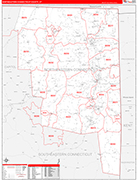 Northeastern Connecticut County Wall Map Red Line Style